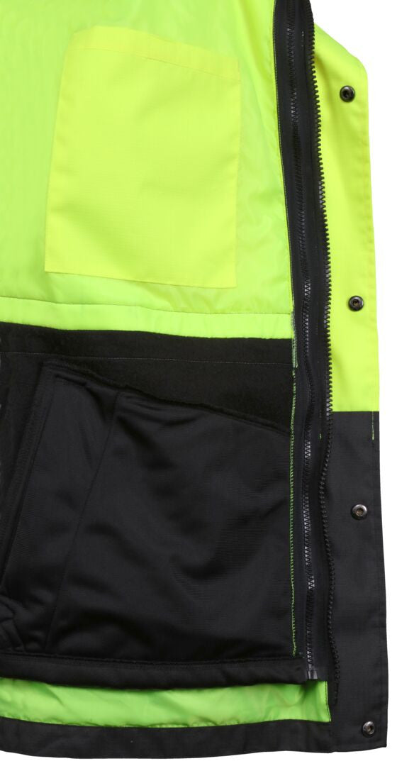 MCR Safety VT238JH - Hi-Vis Rain Gear - Winter Jacket - Rip Stop Polyester / PU Outer Shell - Zip Out Hi-Vis Anti-Piling Fleece Liner - Both Meet ANSI/ISEA 107 2020 Type R Class 3 Standard - Outer Jacket Shell has Detachable Hood — manufacturer image 13