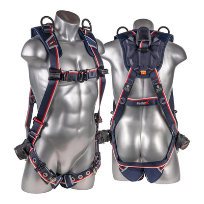 KStrong® EndurX™ 5-Point Full Body Harness, Premium Shoulder Pad, Deluxe Leg Pads, Enhanced Dorsal D-ring Plus™, Shoulder D-rings, Quick Slide Adjusters, Trauma Relief Straps, QC Chest, TB Legs (SS), All Aluminum Hardware (ANSI)