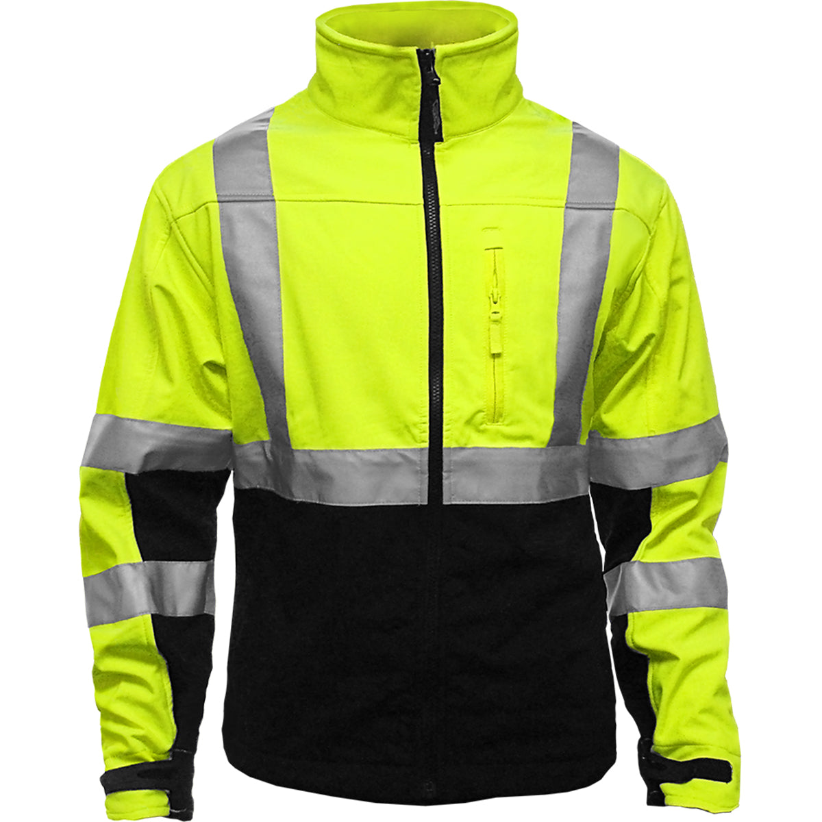 PIP Reflective Apparel 451ST ANSI Type R Class 3 Black Bottom Soft Shell Jacket with Brushed Fleece Lining