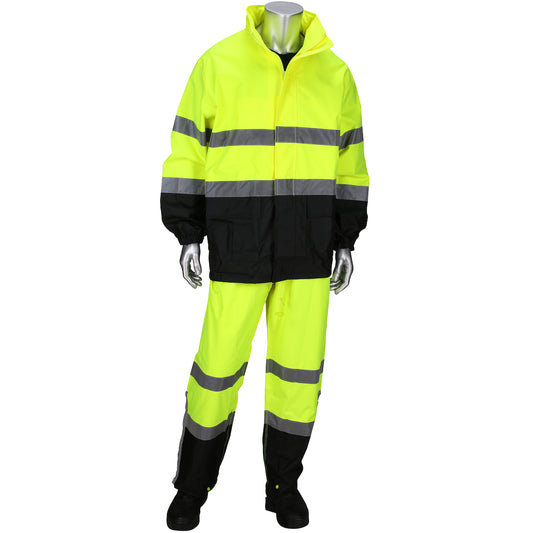 ANSI Type R Class 3 Two-Piece Rain Suit with Black Bottom