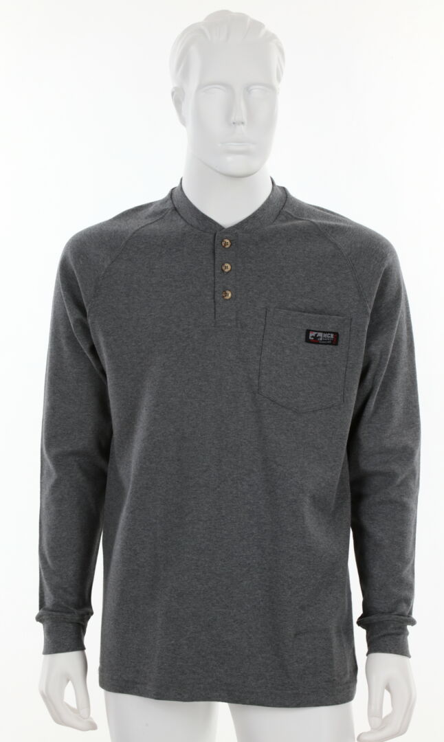 H1G - MCR Safety FR Gear - Gray Flame Resistant (FR) Work Shirt - Long Sleeve Henley Shirt - 100% Cotton - NFPA 70E and NFPA 2112 Compliant