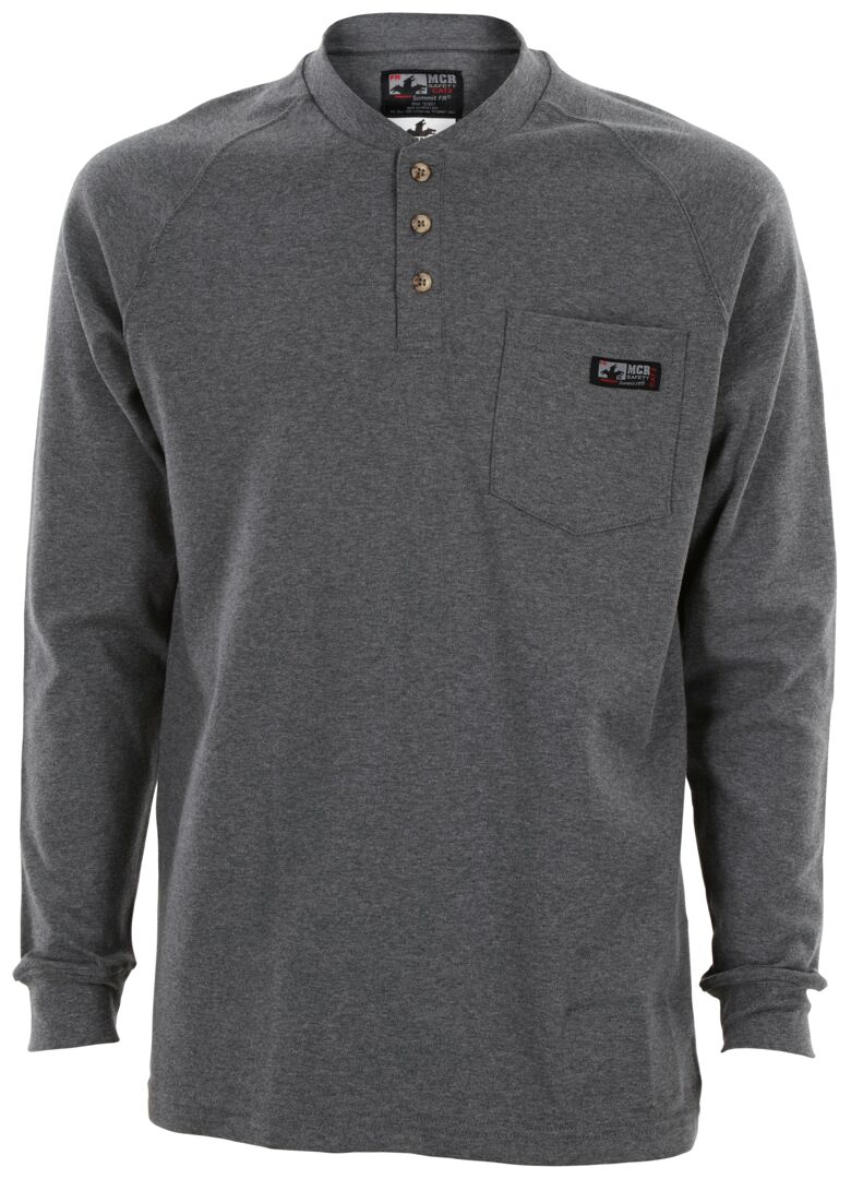 H1G - MCR Safety FR Gear - Gray Flame Resistant (FR) Work Shirt - Long Sleeve Henley Shirt - 100% Cotton - NFPA 70E and NFPA 2112 Compliant