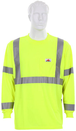 MCR Safety LSTSCL3ML - Luminator® Series - Hi-Vis Safety Work T-Shirts - Long Sleeve and Tagless Design - ANSI/ISEA 107 Type R Class 3 Compliant - Breathable, Soft and Light with Wicking Properties