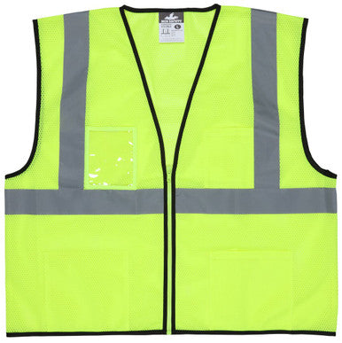 MCR Safety VCL2MLZ - Hi-Vis Lime Safety Vest - 2 Inch Silver reflective Stipes - Zipper Front Closure - Meets ANSI/ISEA 107 2020 Standard - Type R Class 2 Compliant - Breathable Safety Vest with Mesh Fabric