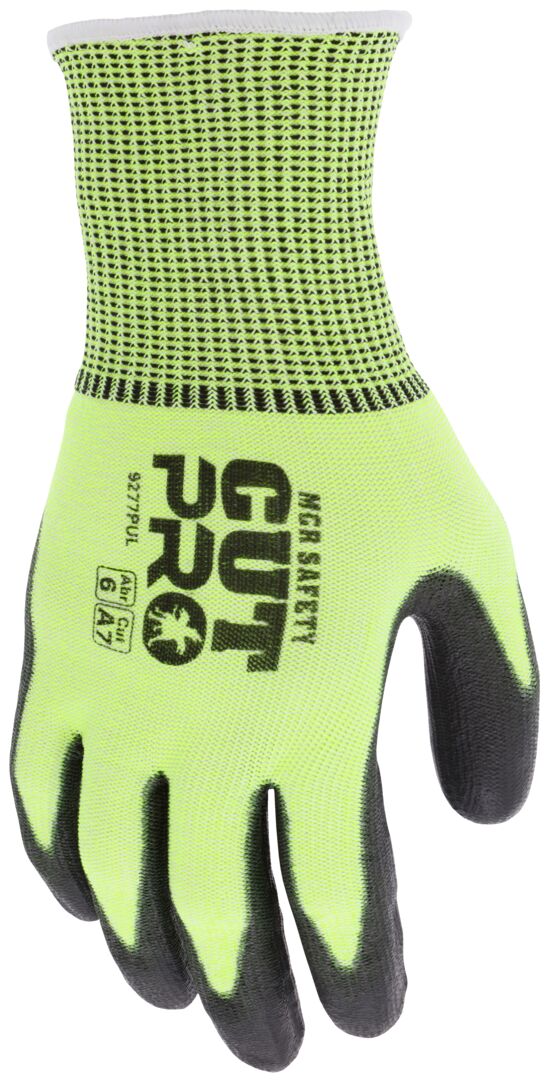 9277PU - MCR Safety CutPro® - 13 Gauge HyperMax® HPPE Shell - PU Coated Palm and Fingertips - Hi-Visibility Cut Resistant Work Gloves