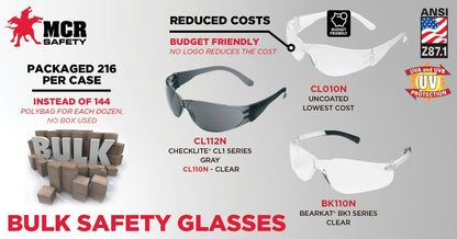 MCR Safety BK1N - BearKat® BK1 Series Safety Glasses with Clear Lens - Soft Non-Slip Temple Material - No Logos on the Eyewear - Packaged 12 pair to a Polybag to Reduce Corrugated Packaging — manufacturer image 4