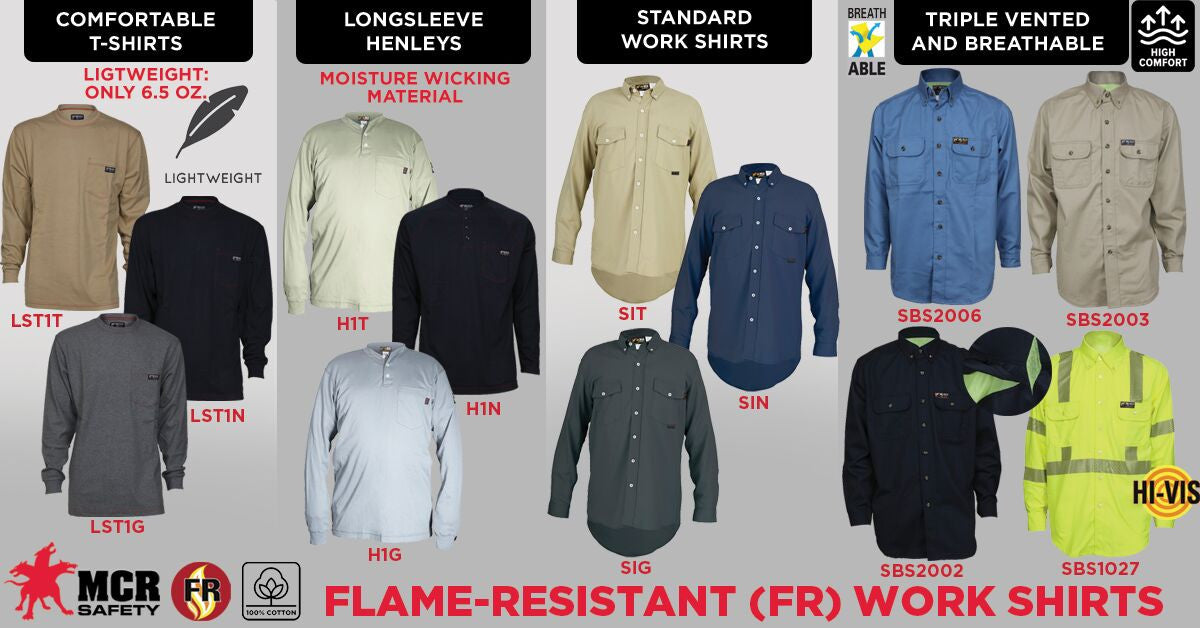 MCR Safety LST1N - MCR Safety FR Gear - Navy Blue Flame Resistant FR Work Shirts - Lightweight Long Sleeve T-Shirt - Comfortable 100% FR Cotton Fabric - Provides CAT2 Protection — manufacturer image 8