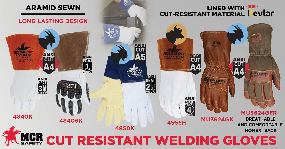 4955H - Leather Welding Work Gloves - Competitive Value (CV) C+ Grade Grain Cow Leather - 4 Inch Split Leather Bell Cuff - Lined and Sewn with ARX® Cut Resistant Material for Excellent Durability