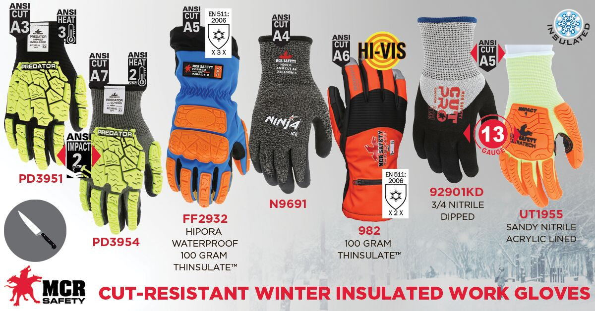 982M - MCR Safety Insulated Mechanics Gloves - 100 gram Thinsulate™ and Cut Resistant Lining - MAXGrid™ Material Palm - Inner Elastic Snow & Ice, Waterproof & Windproof Barrier for Moderate Climate Protection