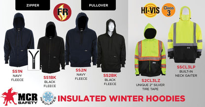 MCR Safety SS2N - ** Limited Inventory Available ** MCR Safety FR Gear - Navy Blue Flame Resistant (FR) Hooded Pullover Sweatshirt - 100% Cotton - Interlock Fleece Shell - NFPA 70E and NFPA 2112 Compliant — manufacturer image 4