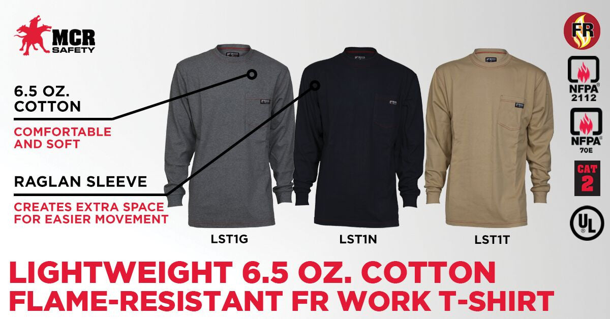 MCR Safety LST1T - MCR Safety FR Gear - Tan Flame Resistant FR Work Shirts - Lightweight Long Sleeve T-Shirt - Comfortable 100% FR Cotton Fabric - Provides CAT2 Protection — manufacturer image 7
