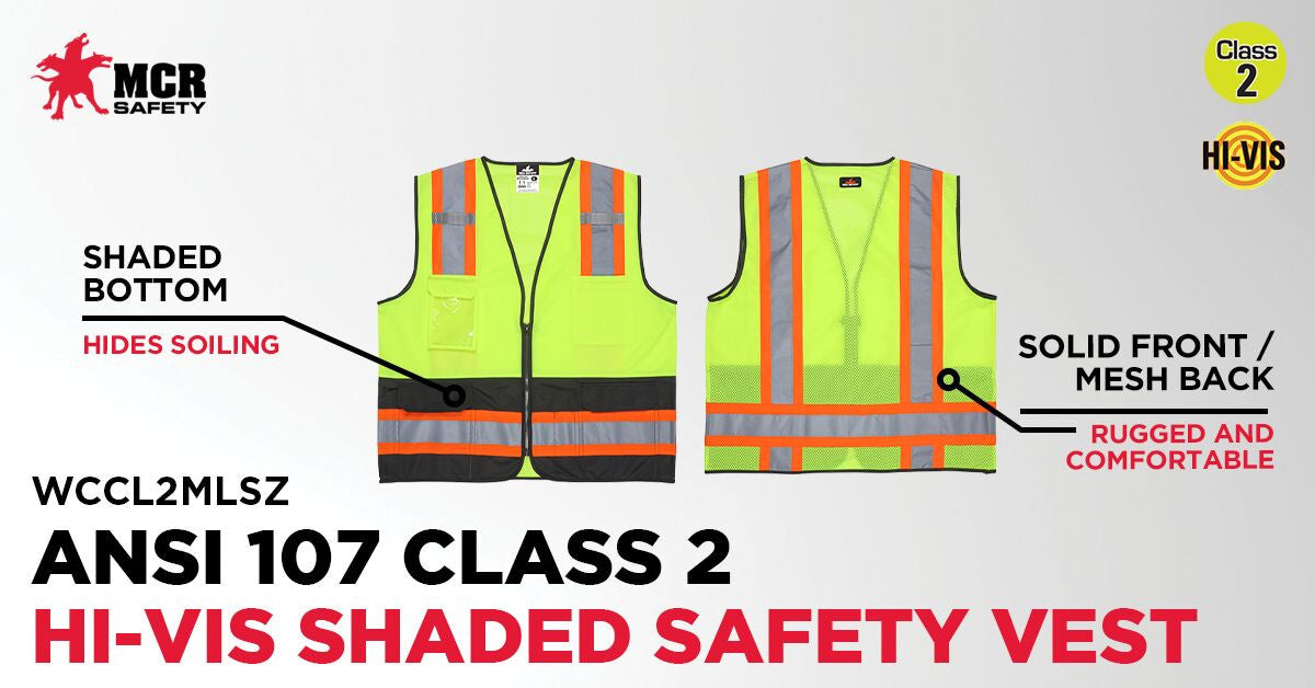 MCR Safety Luminator ANSI Class 2 Solid Front/Mesh Back Safety Vests