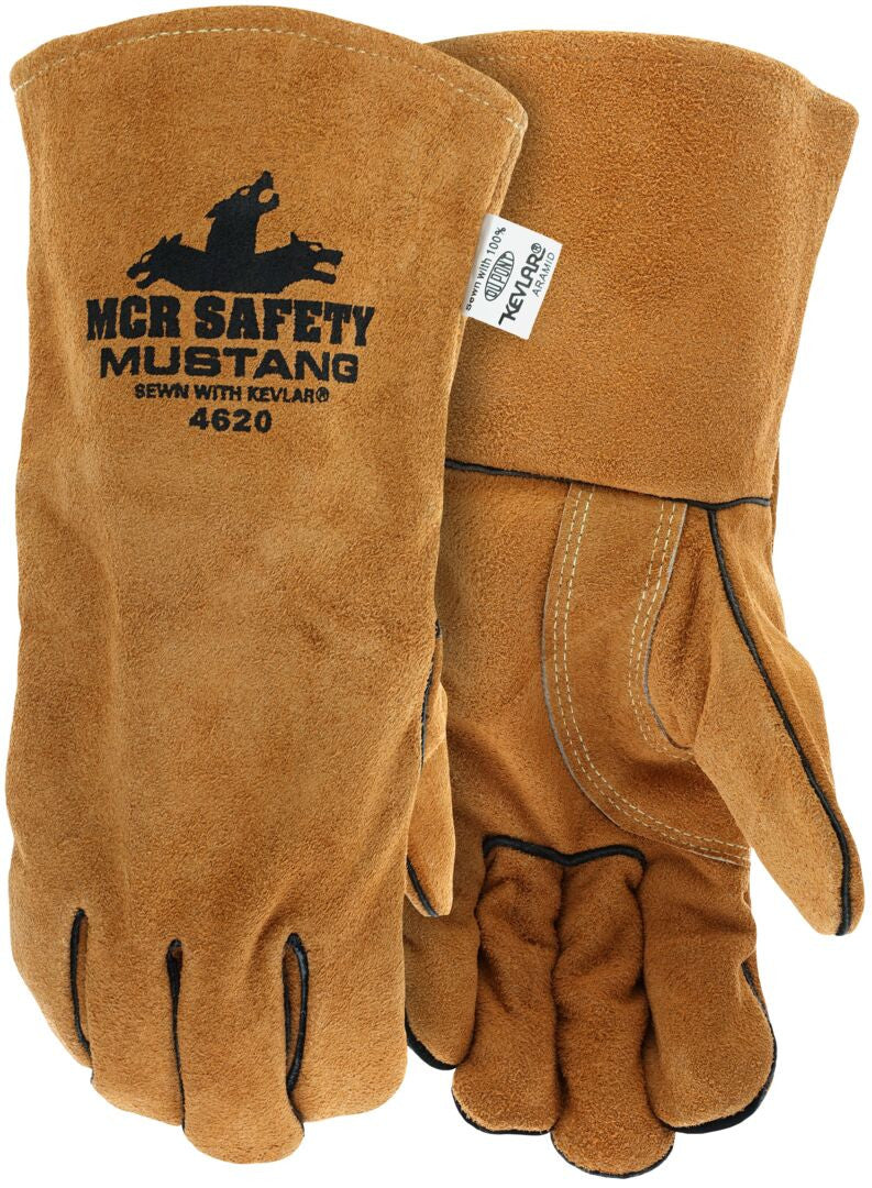 Mustang Cowhide Split Leather Welding Gloves, Jersey Lined, Kevlar Sewn