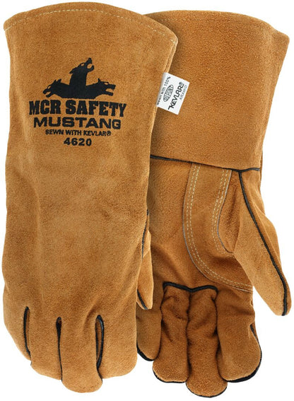 Mustang Cowhide Split Leather Welding Gloves, Jersey Lined, Kevlar Sewn