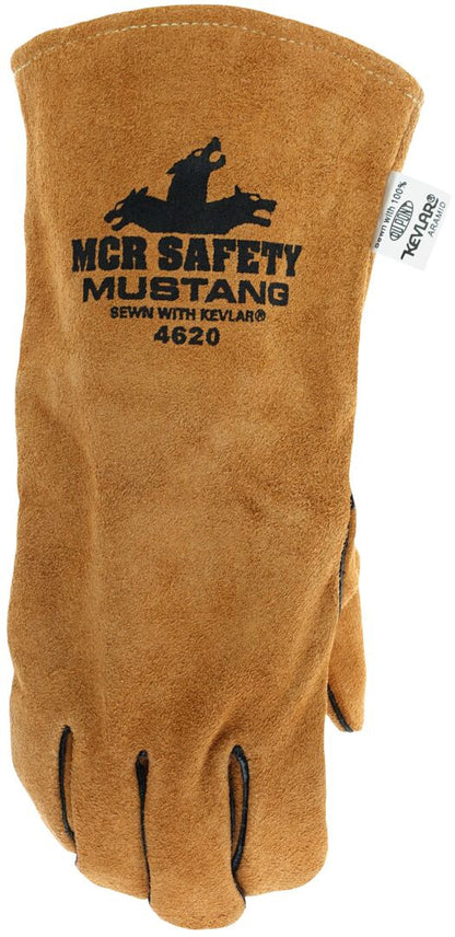 Mustang Cowhide Split Leather Welding Gloves, Jersey Lined, Kevlar Sewn