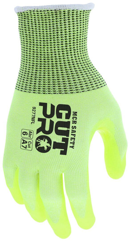 9277NF - MCR Safety CutPro® - 13 Gauge HyperMax® HPPE Shell - NFT® Coated Palm and Fingertips - Hi-Visibility Cut Resistant Work Gloves - Reinforced Thumb Crotch - BNF (Breathable Nitrile Foam) with NFT® Coating