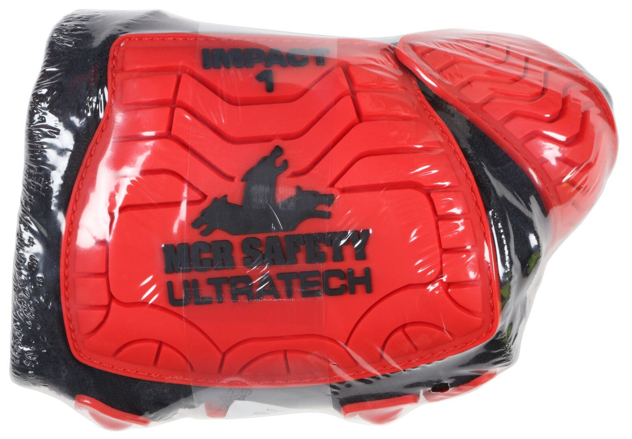 VPUT1950 - MCR Safety UltraTech® Mechanics Gloves Black Sandy Nitrile Foam Palm Fingertips TPR Back of Hand Protection 13-Gauge Nylon Shell Vending Packaged Hi-Vis Red TPR back of hand provides Level 1 Impact Protection