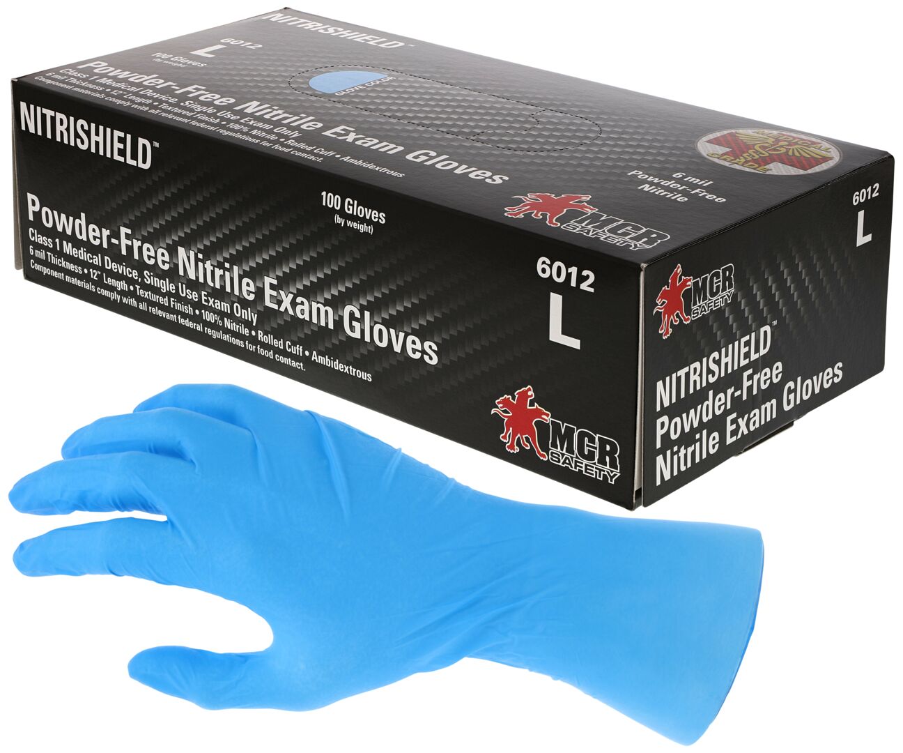 6012 - NitriShield™ Gloves - 6 mil (7.2 g) Powder Free Disposable Nitrile - Premium Medical Grade - Class 1 Medical Device - Textured Grip - 12 Inches - Passes ASTM D6978 to Handle Fentanyl Substances