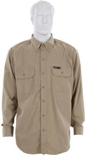 MCR Safety SBS1003 - Summit Breeze® Flame Resistant (FR) Shirt - Tan 5.5-ounce Inherent Blend Material - Long Sleeve with Vented Underarms and Back - CAT-2 - ASTM F1930 Tested - Less Than 5% Body Burn when Worn with our P2D Jeans