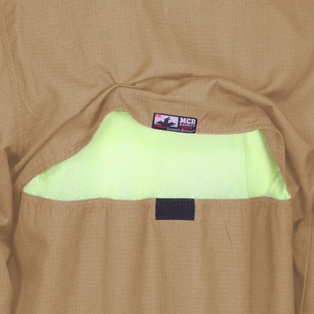 MCR Safety SBS1003 - Summit Breeze® Flame Resistant (FR) Shirt - Tan 5.5-ounce Inherent Blend Material - Long Sleeve with Vented Underarms and Back - CAT-2 - ASTM F1930 Tested - Less Than 5% Body Burn when Worn with our P2D Jeans — manufacturer image 6
