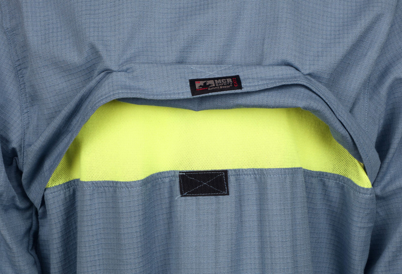 MCR Safety SBS1006 - Summit Breeze® Flame Resistant (FR) Shirt - Medium Blue 5.5-ounce Inherent Blend Material - Long Sleeve with Vented Underarms and Back - CAT 2 - ASTM F1930 Tested - Less Than 5% Body Burn when Worn with our P2D Jeans — manufacturer image 6