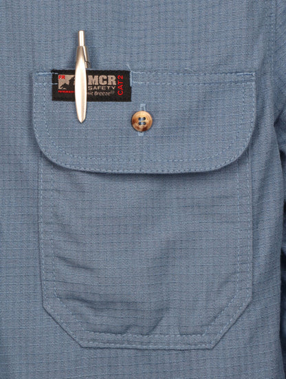 MCR Safety SBS1006 - Summit Breeze® Flame Resistant (FR) Shirt - Medium Blue 5.5-ounce Inherent Blend Material - Long Sleeve with Vented Underarms and Back - CAT 2 - ASTM F1930 Tested - Less Than 5% Body Burn when Worn with our P2D Jeans — manufacturer image 7