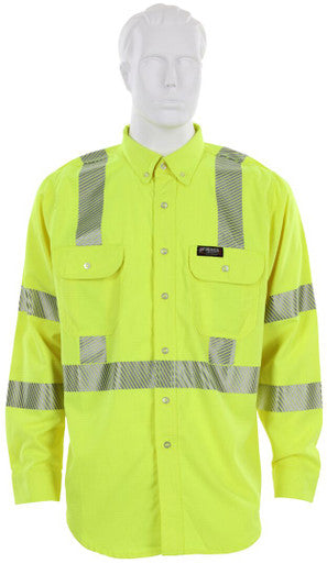 MCR Safety SBS1027 - Summit Breeze® Class 3 Flame Resistant (FR) Shirt - Lime 5.5-ounce Inherent Blend Material - Long Sleeve with Vented Underarms and Back - CAT-2 - ASTM F1930 Tested - Less Than 5% Body Burn when Worn with our P2D Jeans
