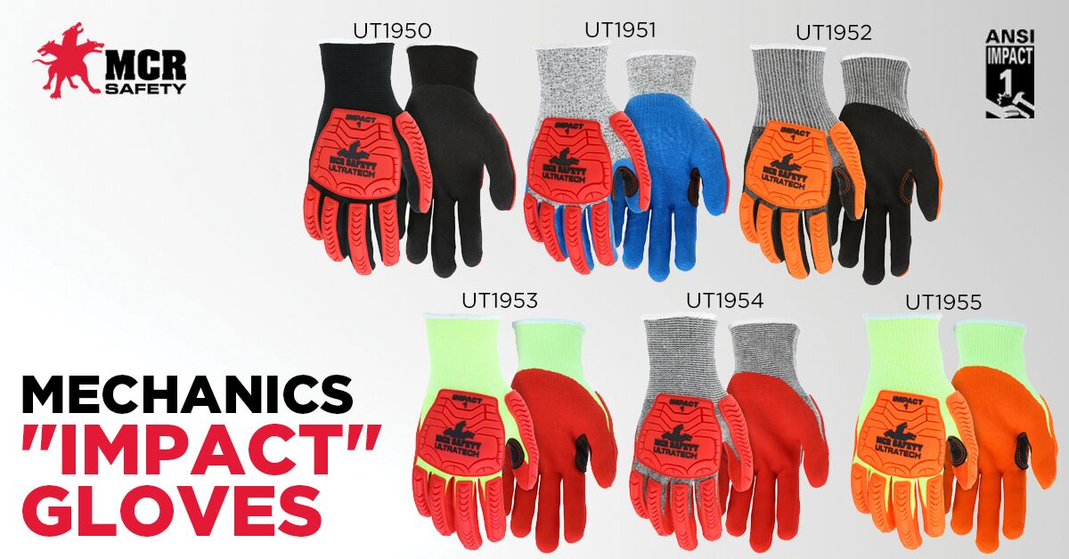 UT1954 - MCR Safety UltraTech® Mechanics Gloves - CutPro® UltraTech® - 13 Gauge HyperMax® HPPE Shell - Red Sandy Nitrile Foam Palm Coating - Hi-Vis Red TPR Back of Hand Protection