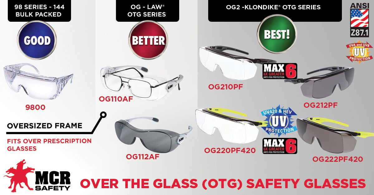 MCR Safety OG1 - Law® OTG Series - Over-the-Glass Safety Glasses - TPR Temple Inserts - Oversized Frame and Lens Fit Over Most Prescription Glasses — manufacturer image 13