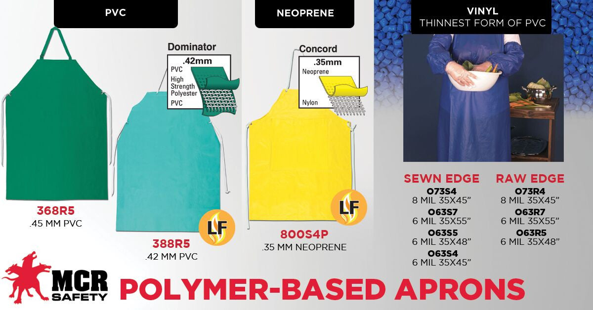 MCR Safety O73R4 - Blue Vinyl Apron - 8 mil Thickness - 35 Inch Width x 45 Inch Length - Raw Edges -Light Protection Against Non-Hazardous Liquids and Sprays — manufacturer image 3