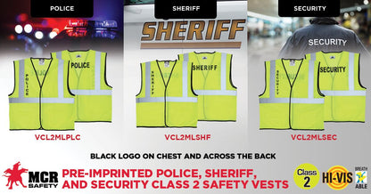 MCR Safety VCL2MLSEC - Hi-Vis Reflective Lime Safety Vest - Mesh Fabric with Hook and Loop Front Closure - Meets ANSI/ISEA 107 2020 Standard - Type R Class 2 Compliant - Pre-Imprinted with Security Logo on Front Chest and Across Back — manufacturer image 4