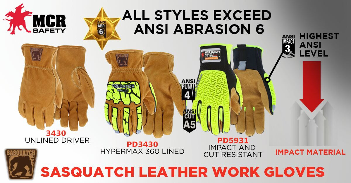 PD5931 - Predator® Impact Mechanics Gloves - Sasquatch® Leather Palm Work Gloves - TPR Back of Hand Protection - Cut, Abrasion, Tear, and Impact Resistant - TPR Back Provides Excellent Impact Protection
