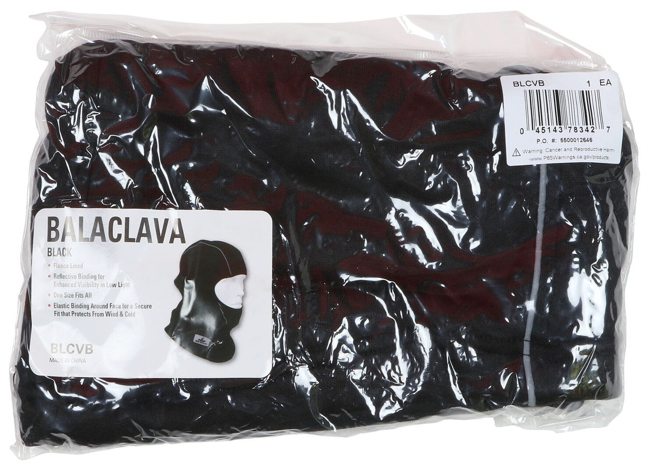 MCR Safety BLCVB - Polyester Fleece Lined Balaclava - Black with Reflective Binding - One Size Fits All - 250-Gram Polyester Fleece Lining - Comfortable and Warm — manufacturer image 6