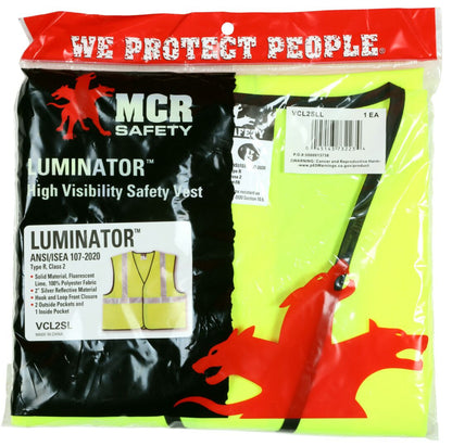 MCR Safety VCL2SL - Hi-Vis Reflective Lime Safety Vest - Meets ANSI/ISEA 107 2020 Standard - Type R Class 2 Compliant - Solid Fabric with 2 Inch Silver Stripes - Hook and Loop Front Closure — manufacturer image 6