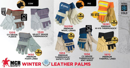 MCR Safety 1970 - Leather Palm Work Gloves - Premium A Grade Grain Pigskin - 2.5 Inch Rubberized Safety Cuff - Insulated Gloves with Full Sock Thermal Lining — manufacturer image 6