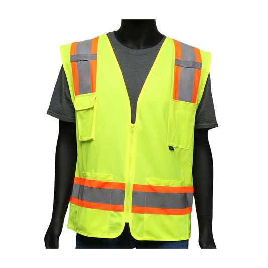 Viz-Up™ ANSI Type R Class 2 Two-Tone Mesh Vest with Solid Front, Mesh Back and "D" Ring Access
