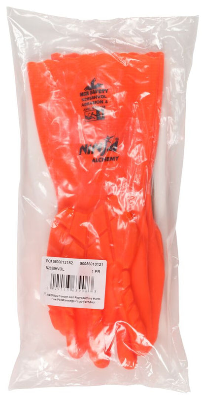 N2658HVO - Ninja® Alchemy Work Gloves - 15-Gauge Nylon Shell - Fully Double Coated with PVC - TPR Back-of-Hand Impact Protection - 14-Inch Gauntlet Cuff - Hi-Visibility Waterproof Glove with Level 2 Impact Protection