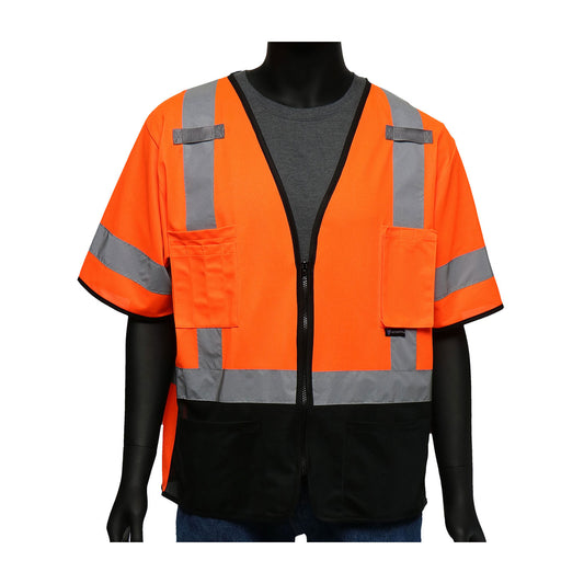 Viz-Up™ ANSI Type R Class 3 Five Pocket Solid Front/Mesh Back Vest with Black Bottom Front