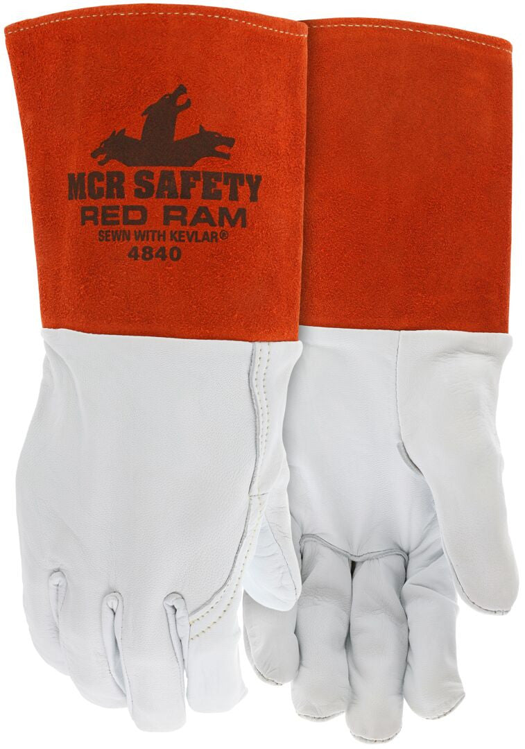 Red Ram Welding Gloves, Premium A-Grade Grain Goatskin, Kevlar Sewn, Gauntlet Cuff