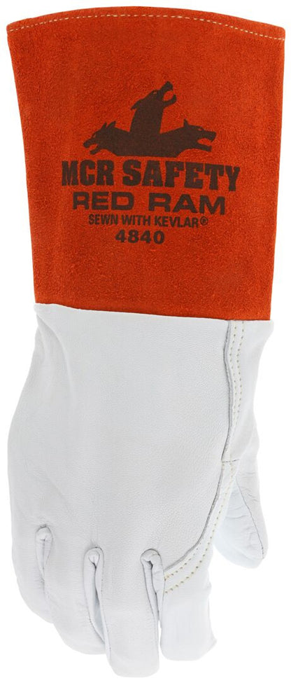 Red Ram Welding Gloves, Premium A-Grade Grain Goatskin, Kevlar Sewn, Gauntlet Cuff