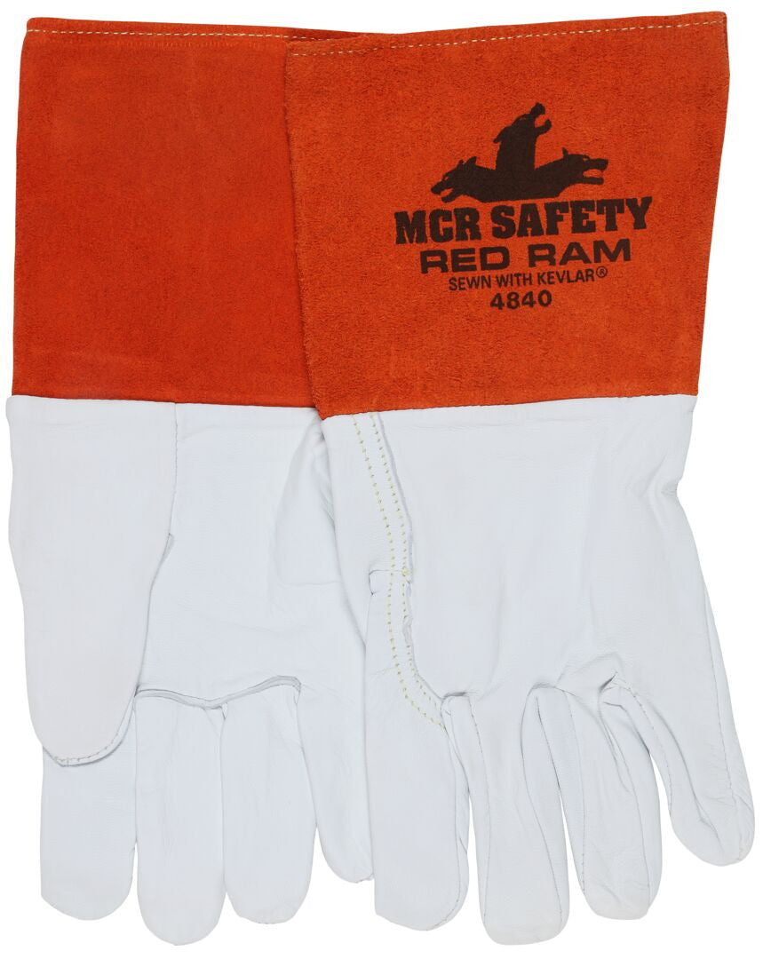 Red Ram Welding Gloves, Premium A-Grade Grain Goatskin, Kevlar Sewn, Gauntlet Cuff
