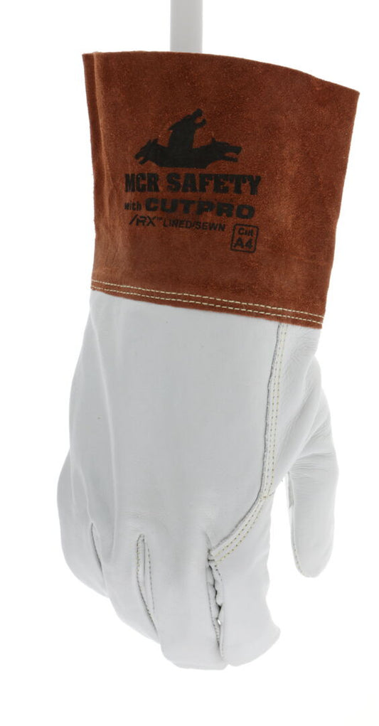 4955H - Leather Welding Work Gloves - Competitive Value (CV) C+ Grade Grain Cow Leather - 4 Inch Split Leather Bell Cuff - Lined and Sewn with ARX® Cut Resistant Material for Excellent Durability