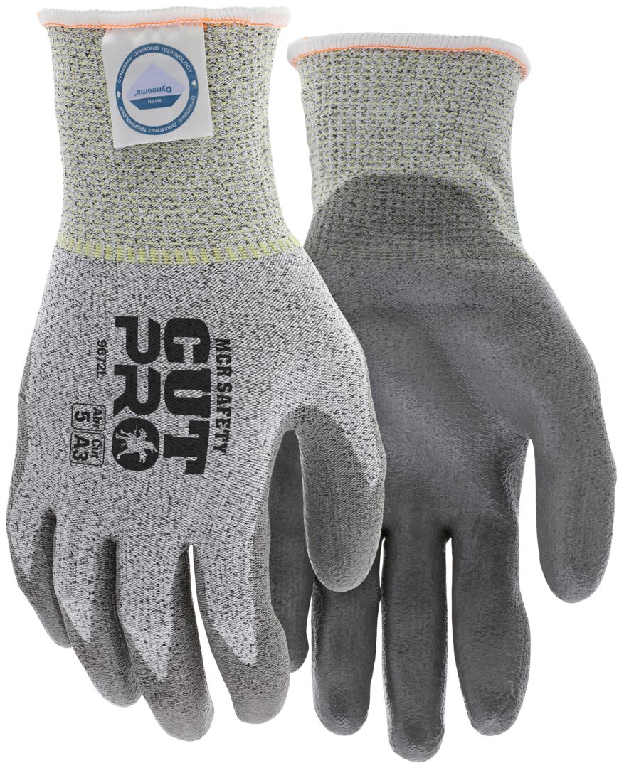 9672 - MCR Safety CutPro® - 13 Gauge Dyneema® Diamond Technology Shell - Cut Resistant Work Gloves - Polyurethane (PU) Coated Palm and Fingertips - Micro-particle Boosted High Strength Fiber Provides Cool Touch Comfort and Durability
