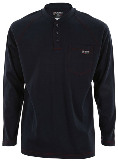 H1N - MCR Safety FR Gear - Navy Blue Flame Resistant (FR) Work Shirt - Long Sleeve Henley Shirt - 100% Cotton - NFPA 70E and NFPA 2112 Compliant