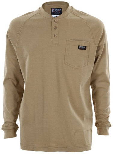 MCR Safety H1T - MCR Safety FR Gear - Tan Flame Resistant (FR)Work Shirt - Long Sleeve Henley Shirt - 100% Cotton - NFPA 70E and NFPA 2112 Compliant