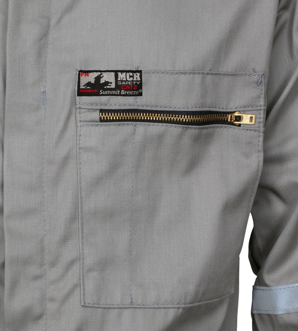 MCR Safety SBC2011 - Summit Breeze® Flame Resistant (FR) Coverall - Gray 7-ounce Cotton Material - Long Sleeve Coverall with Vented Underarms and Back - 1 Inch Silver FR Reflective Stripes -CAT2 — manufacturer image 9