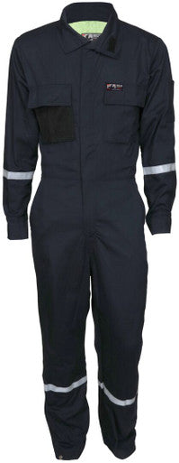 MCR Safety SBC2012 - Summit Breeze® Flame Resistant (FR) Coverall - Navy Blue 7-ounce Cotton Material - Long Sleeve - 1 Inch Silver FR Reflective Stripes, CAT2 - Patented Underarm and Back Vents, the Ultimate Solution for Comfort, Protection, and Heat Str