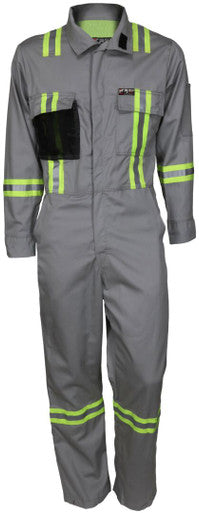 MCR Safety SBC2031 - Summit Breeze® Flame Resistant (FR) Coverall - Gray 7-ounce 100% Cotton - Long Sleeve - 3 Inch Triple Trim FR Reflective Stripes - CAT2 - Patented Underarm and Back Vents - Ultimate Solution for Comfort, Protection, and Heat Stress