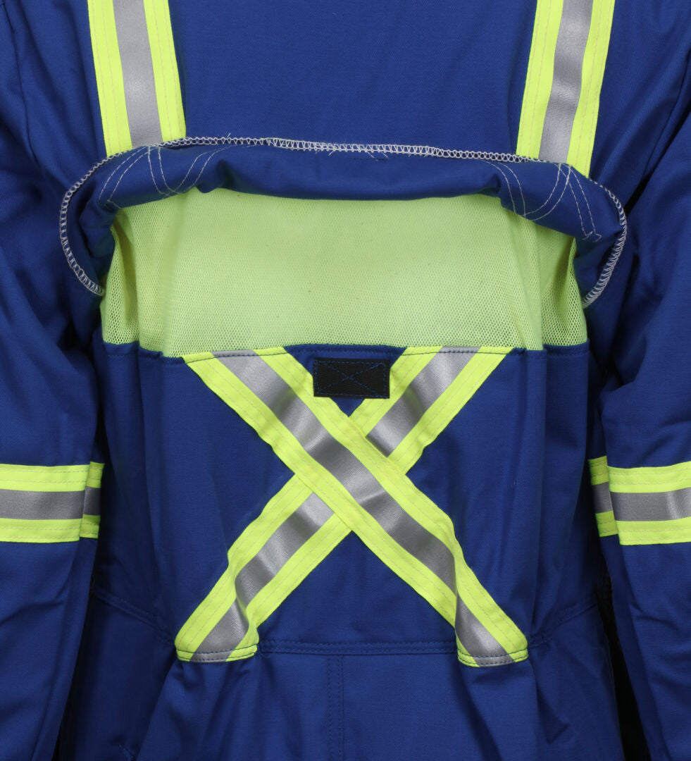 MCR Safety SBC2035 - Summit Breeze® Flame Resistant (FR) Coverall - Royal Blue 7-ounce 100% Cotton Material - Long Sleeve with Vented Underarms and Back - 3-Inch Triple Trim FR Reflective Stripes - CAT 2 — manufacturer image 5