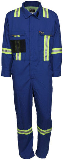 MCR Safety SBC2035 - Summit Breeze® Flame Resistant (FR) Coverall - Royal Blue 7-ounce 100% Cotton Material - Long Sleeve with Vented Underarms and Back - 3-Inch Triple Trim FR Reflective Stripes - CAT 2